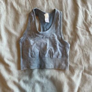 Ribbed Racerback Crop Tank Top - Gray